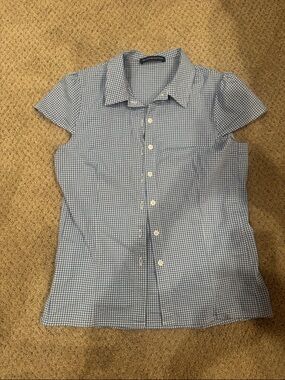 Brandy Melville Blue and White Gingham Button-Up Blouse